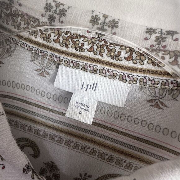 J JILL Tunic Duster Rayon S Sand Dune‎ Paisley Floral Lightweight Button Front - Picture 7 of 12